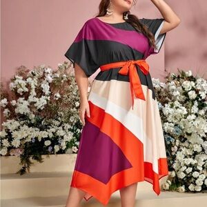 SHEIN Curve Asymmetrical Dress in Purple, Black, and Orange